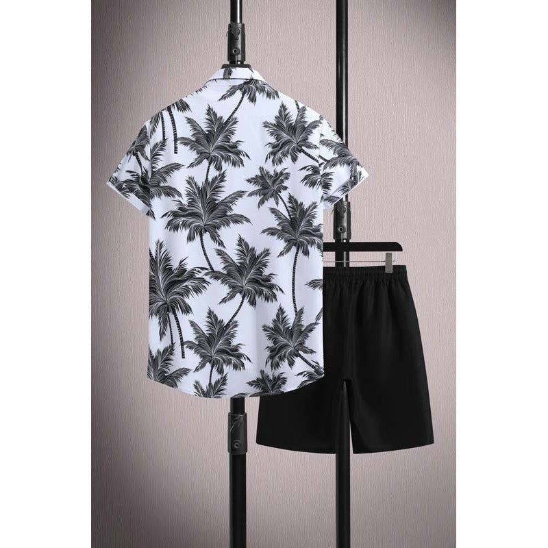 Raymond – Chemise décontractée à manches courtes en soie glacée avec ensemble shorts