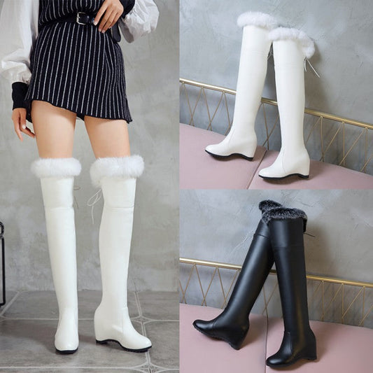 Elizabeth – Bottes hautes avec talon compensé et fourrure synthétique