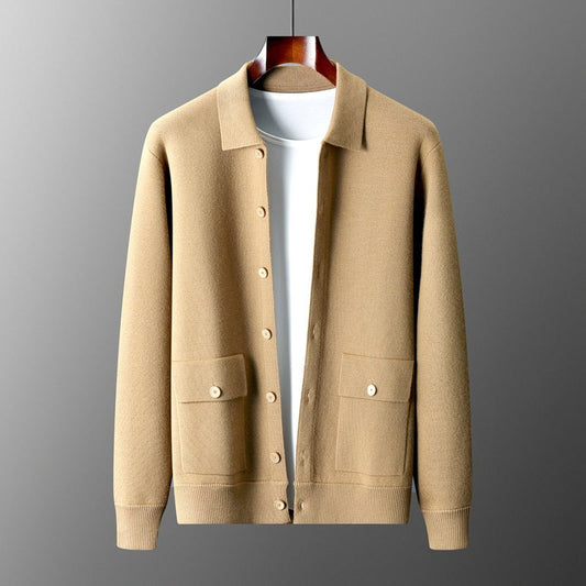 Christine – Cardigan en Laine Épaisse pour Femme avec Col Polo en Couleurs Unies pour l'Automne et l'Hiver