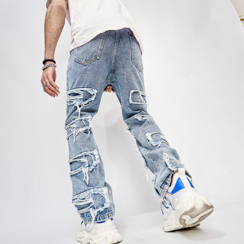 Roy – Jeans Hip-Hop Homme avec Patchwork et Coupe Droite