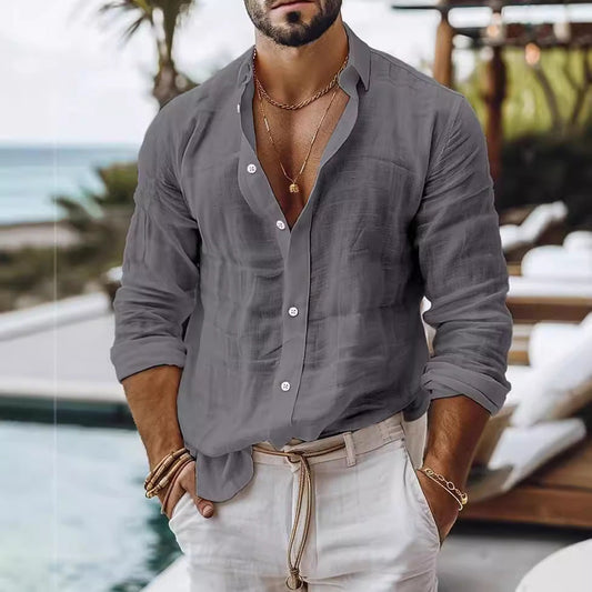 Raymond – Chemise en Coton-Lin pour Homme avec Aspect Uni et Manches Longues