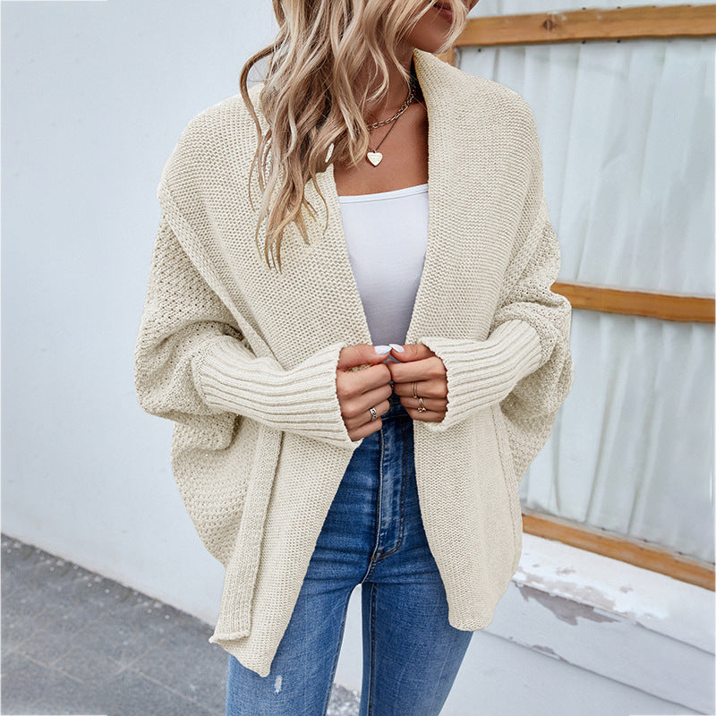 Carly – Cardigan en Tricot Décontracté avec Manches Chauve-souris et Grand Revers