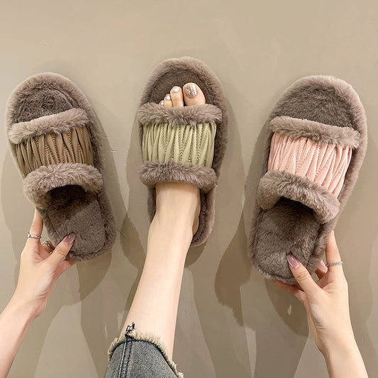 Anna – Chaussons ouverts en coton peluche pour femmes