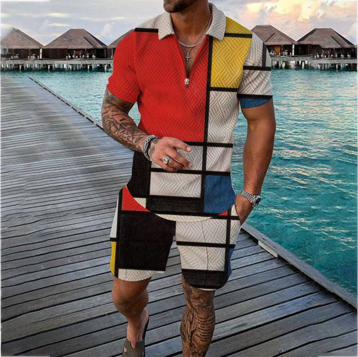 Chris – Polo pour homme avec accent de couleur et fermeture éclair
