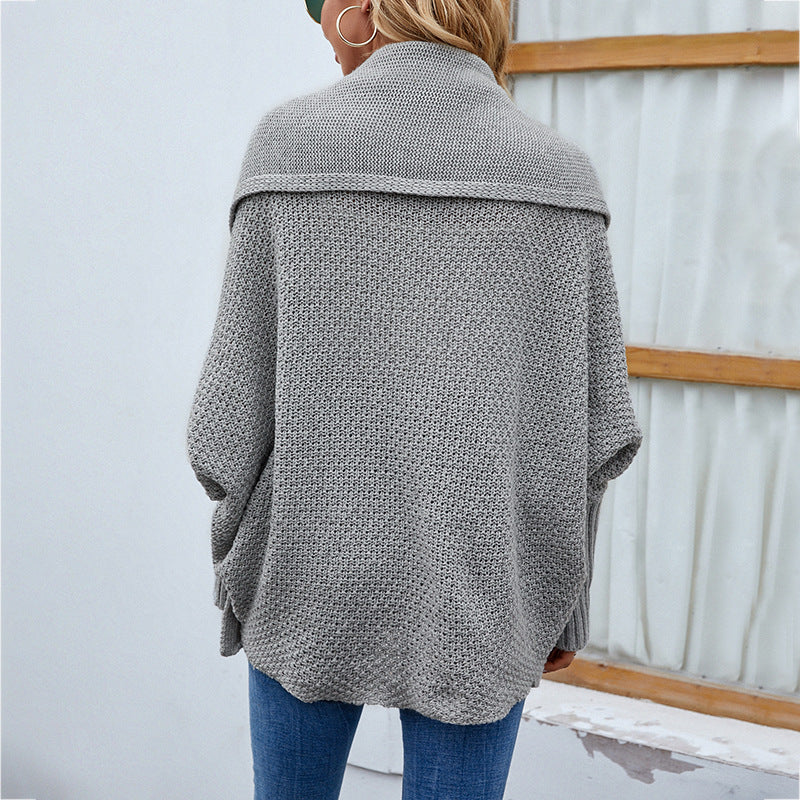 Carly – Cardigan en Tricot Décontracté avec Manches Chauve-souris et Grand Revers
