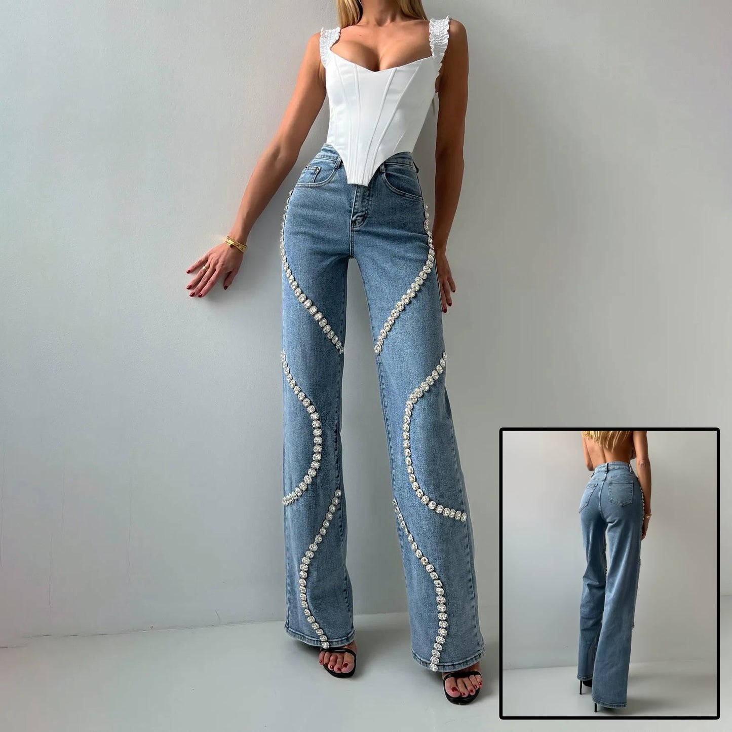 Christine – Jean droit pour femme avec design en strass
