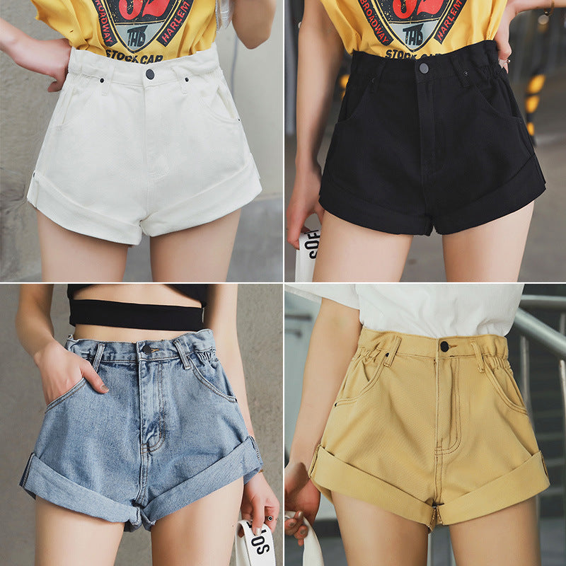 Sandra – Shorts en denim à taille haute avec ceinture élastique et jambes larges