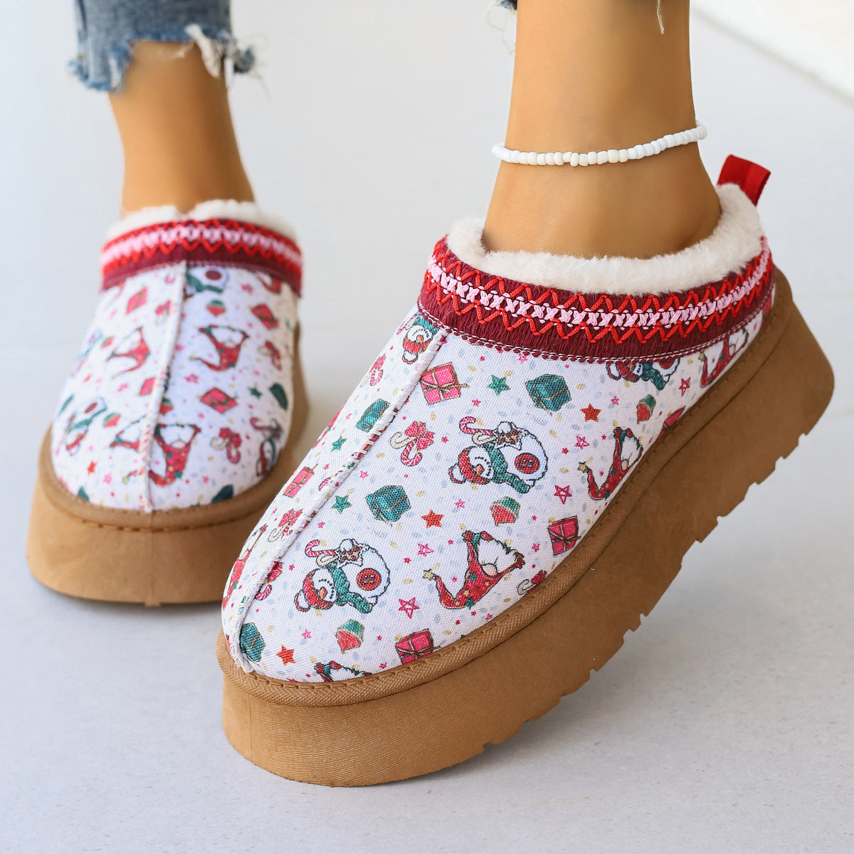 Mary – Bottines à Imprimé de Noël pour Femmes avec Doublure en Peluche