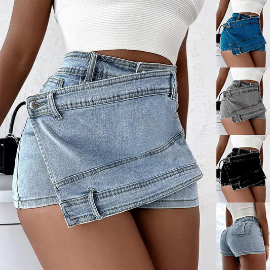 Helen – Shorts Vintage en Denim Y2K avec Ourlet Asymétrique