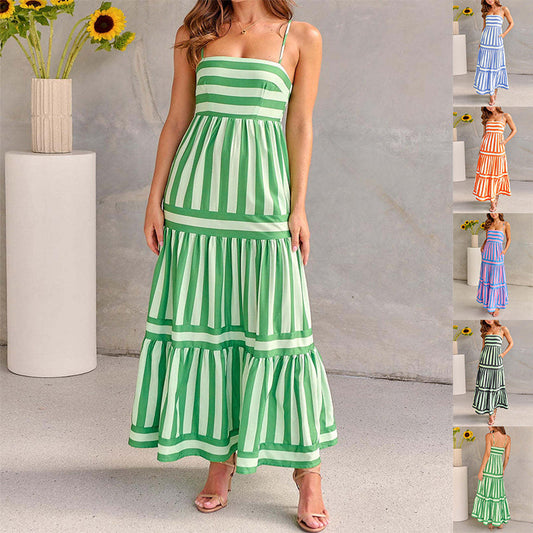 Andrea – Robe longue rayée avec bretelles et poches pour les vacances à la plage