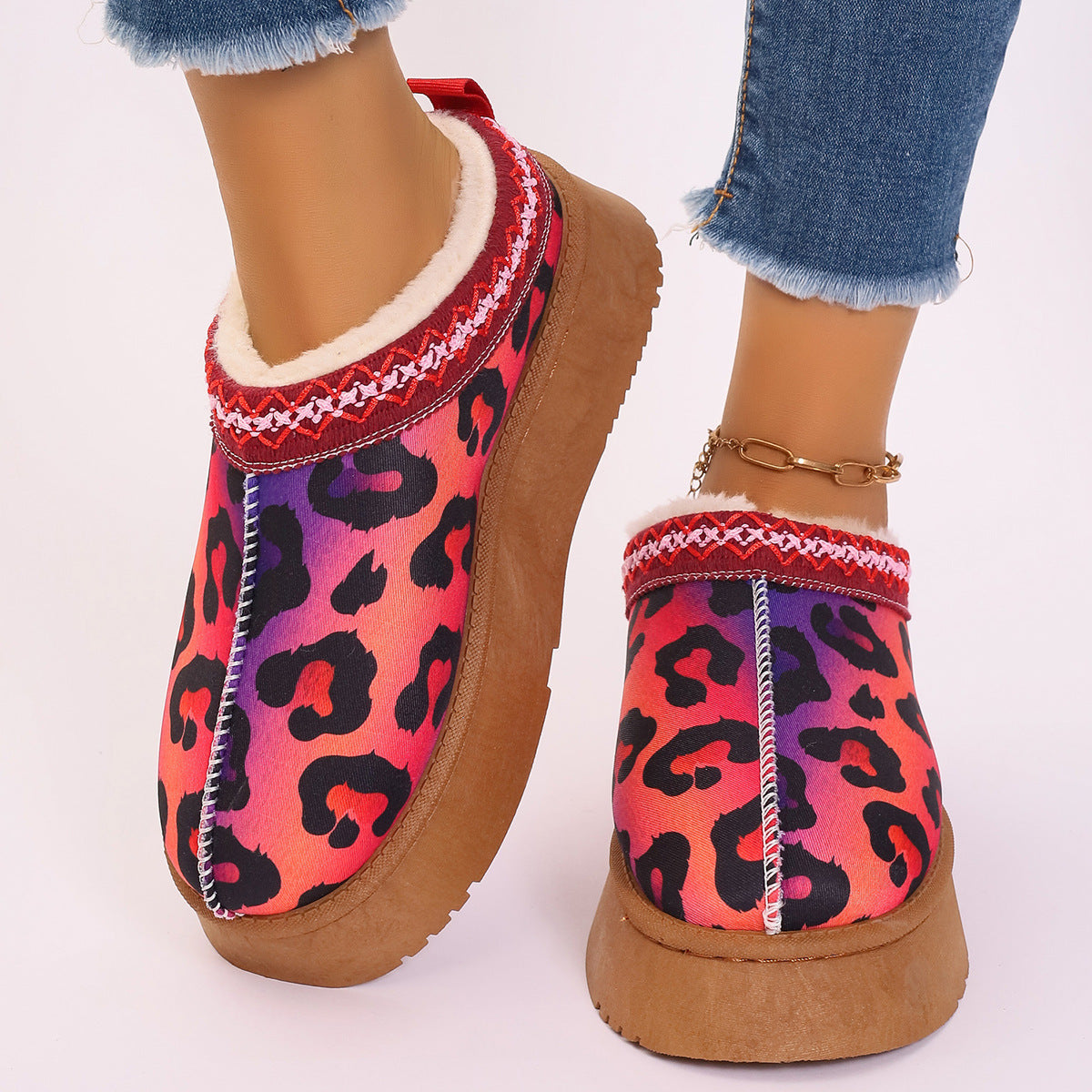 Mary – Bottines à Imprimé de Noël pour Femmes avec Doublure en Peluche
