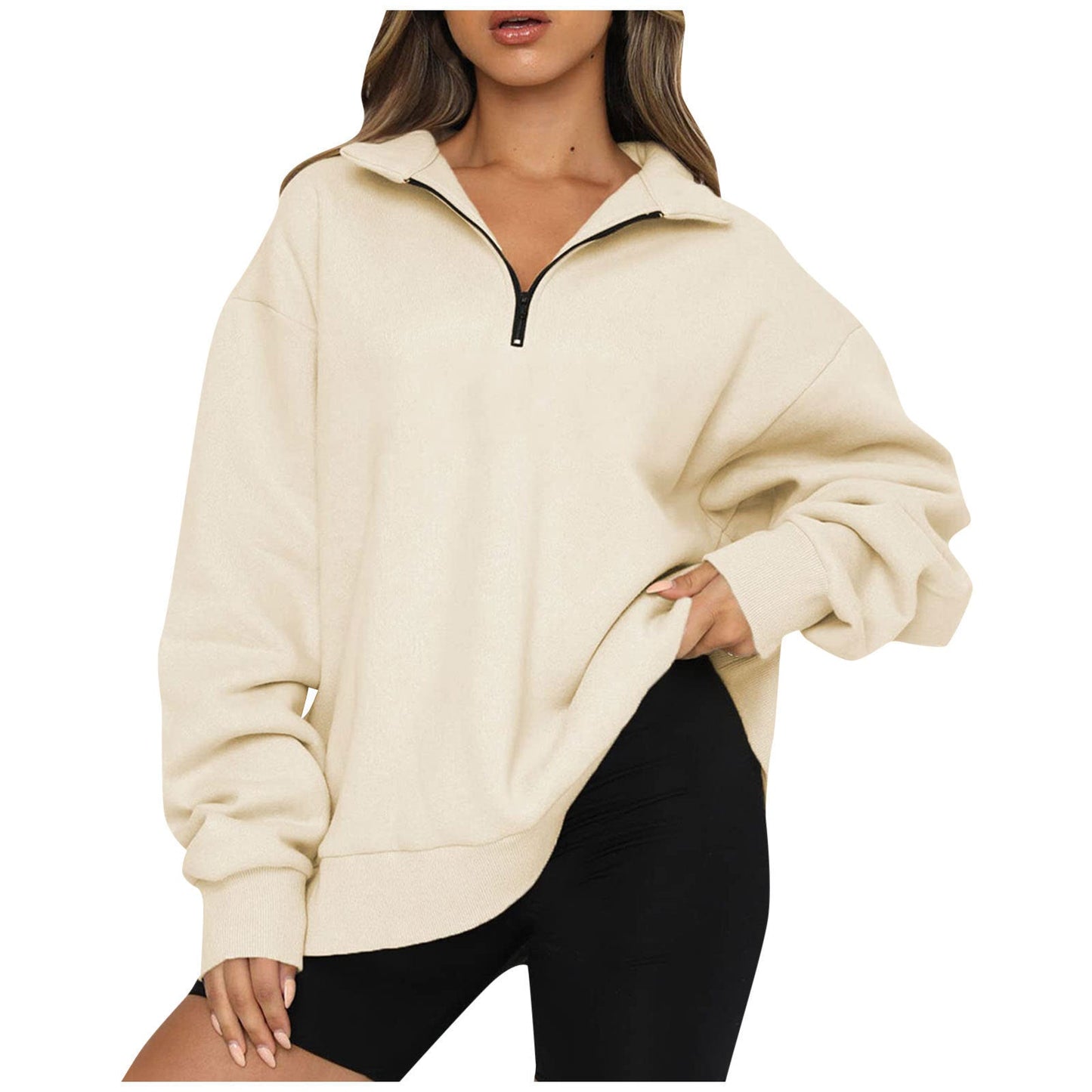 Dawn – Sweat-shirt femme avec zip et col rabattu