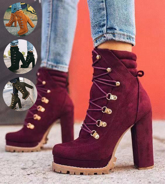 Katie – Bottines Mode avec Bout Rond et Lacets