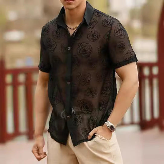 Joseph – Chemise à Manches Courtes avec Motif de Roses et Design en Mesh