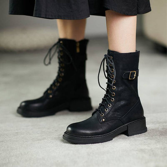 Megan – Bottes mi-hautes à talons épais en velours pour femmes