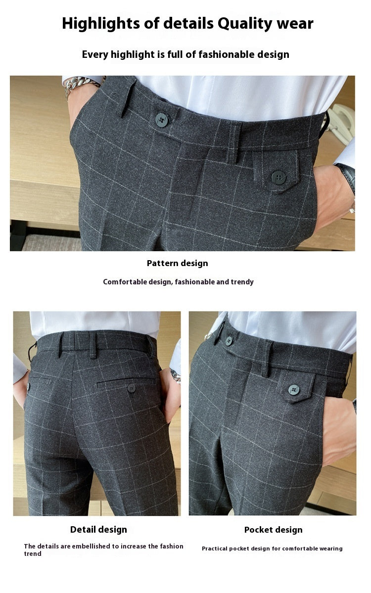 Noel – Elegante schmal geschnittene Herren-Pantalons im britischen Karomuster