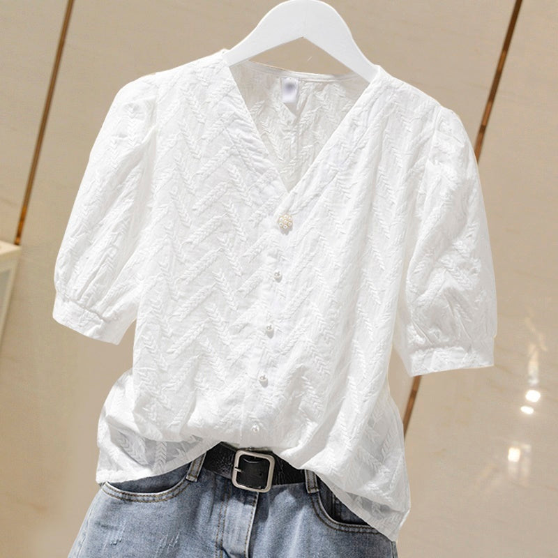 Nicola – Blouse en coton avec manches bouffantes et broderie