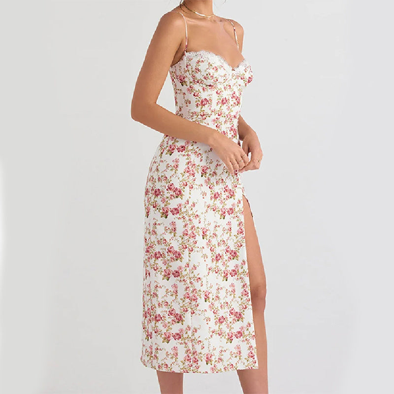 Emily – Robe longue à motif floral avec fente sexy