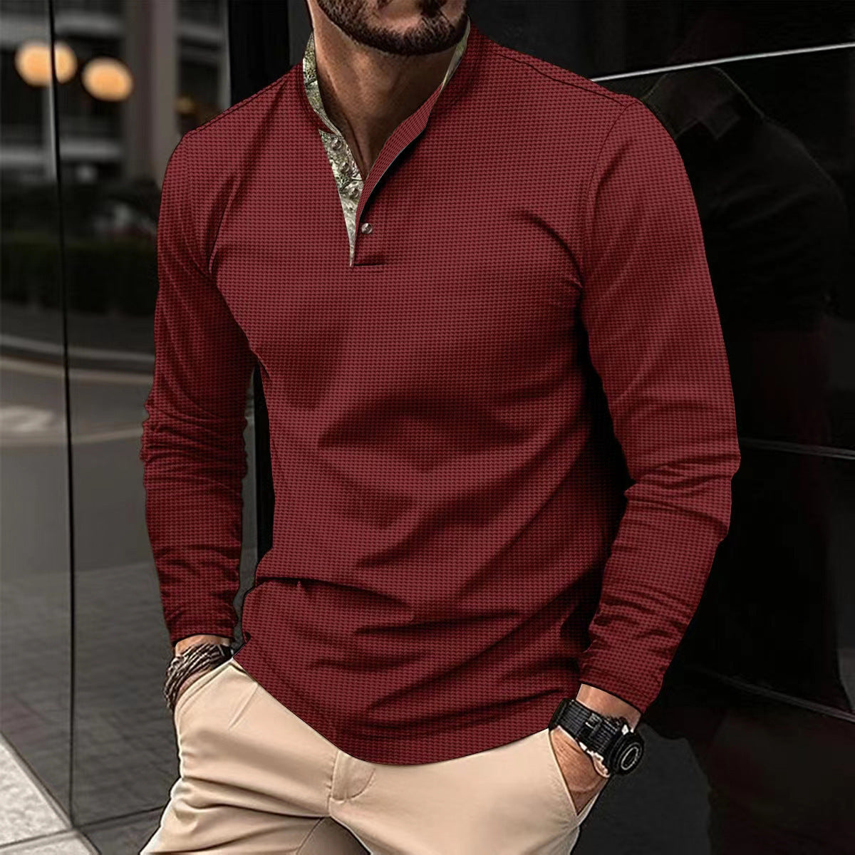 Nick – Polo pour Hommes avec Col Double et Texture Gaufrée