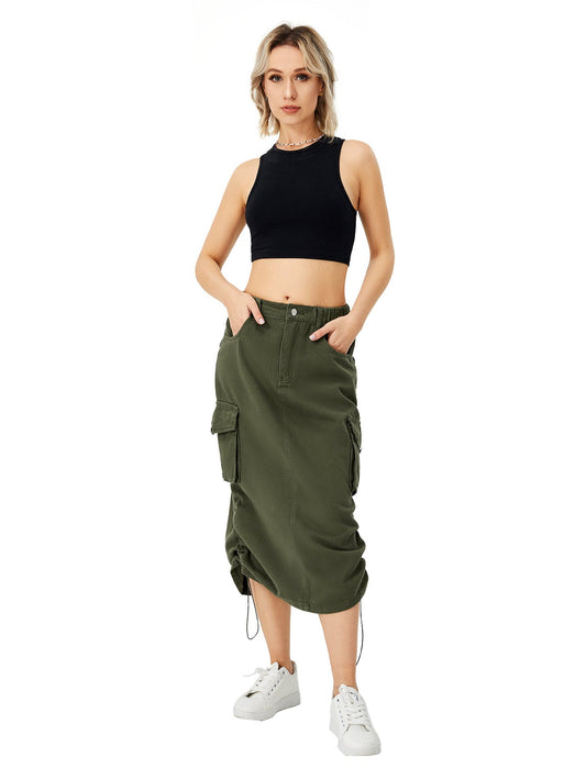 Victoria – Jupe Cargo Longue pour Femme avec Taille Haute et Fente Frontale