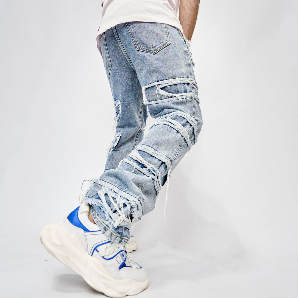 Roy – Jeans Hip-Hop Homme avec Patchwork et Coupe Droite
