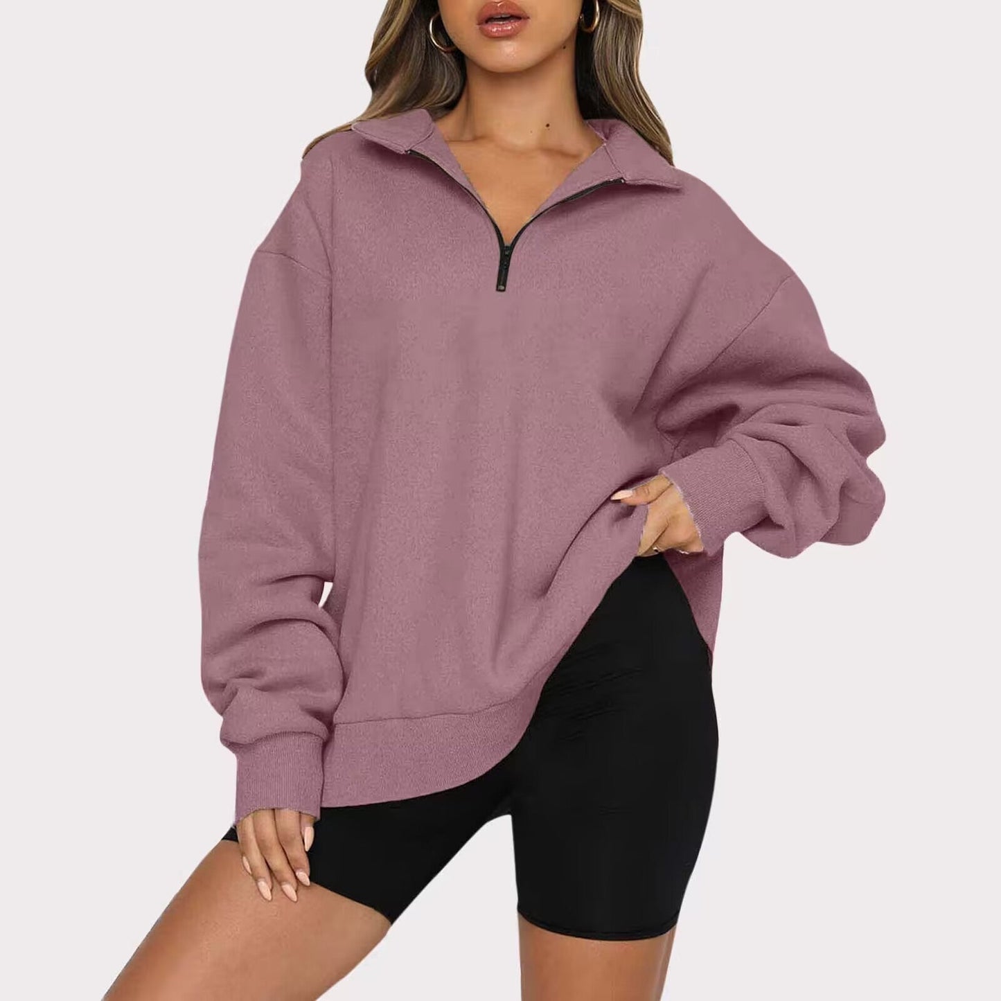 Dawn – Sweat-shirt femme avec zip et col rabattu