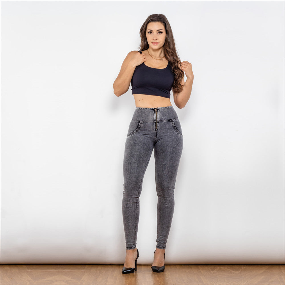 Sandra – Jeggings Gris Taille Haute avec Effet Push-Up et Fonction Anti-Cellulite