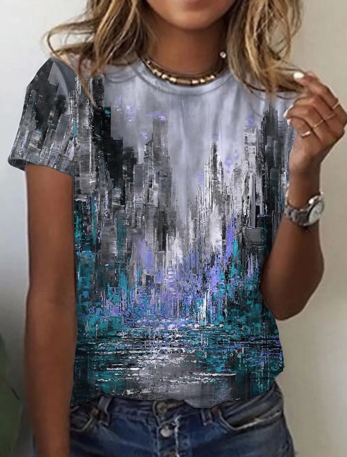Margaret – T-shirt à Manches Courtes avec Imprimé Rétro Abstrait
