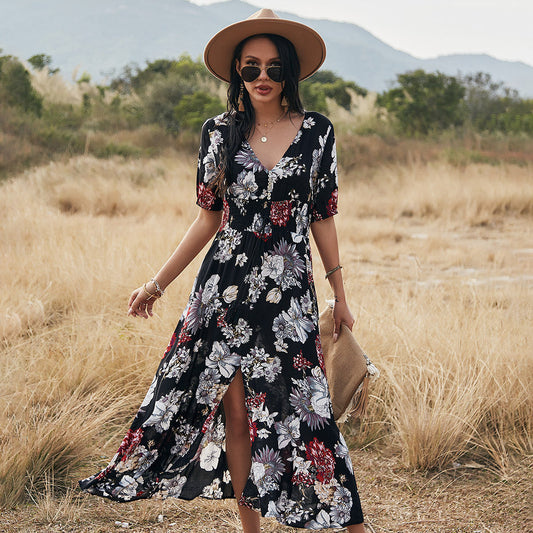 Ashley – Robe d'été florale avec encolure en V et taille élastique