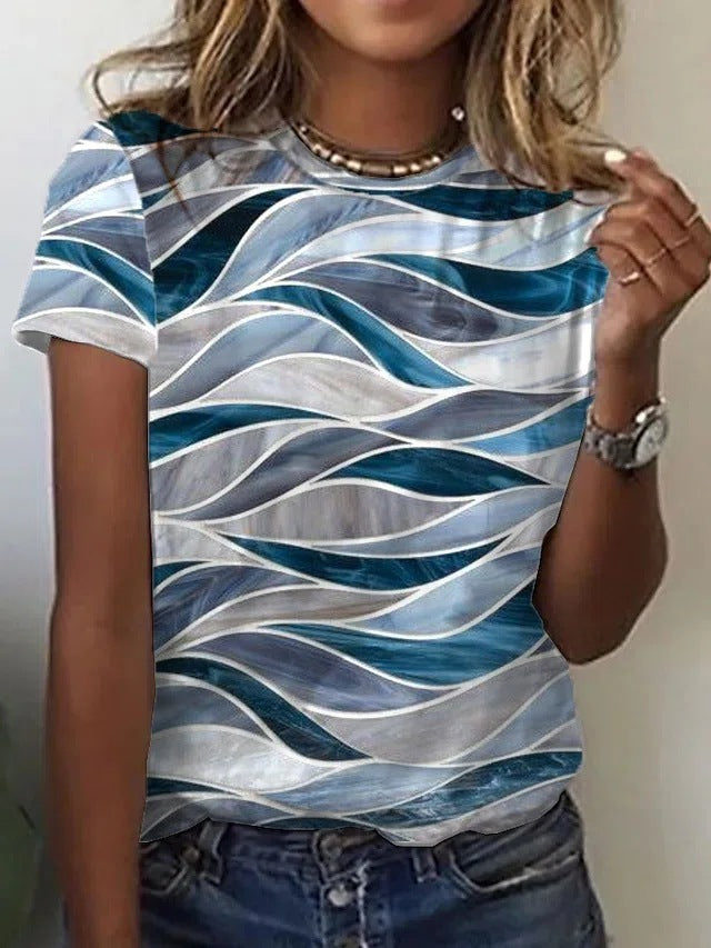 Margaret – T-shirt à Manches Courtes avec Imprimé Rétro Abstrait