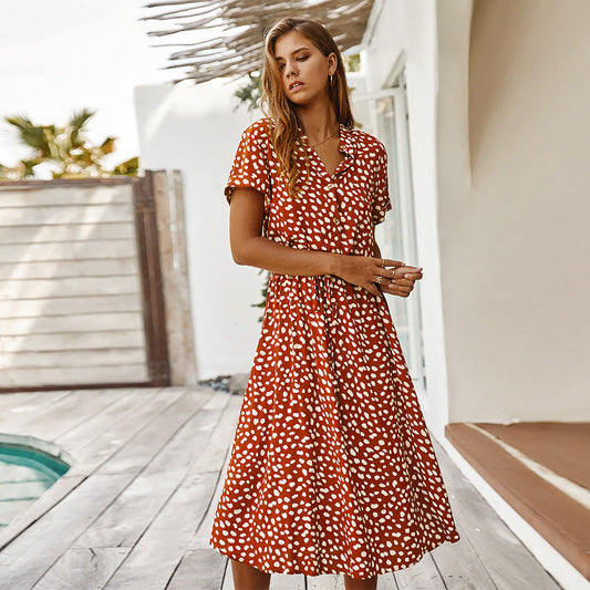 Rose – Robe Courte à Motif à Pois et Col