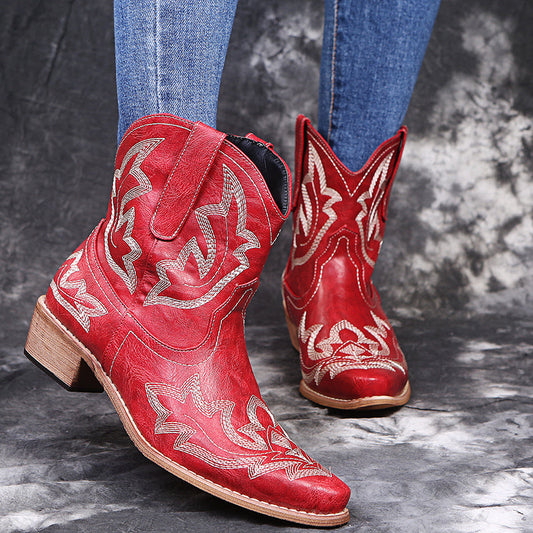 Jennifer – Bottes Cowgirl avec Broderie et Talon Compensé