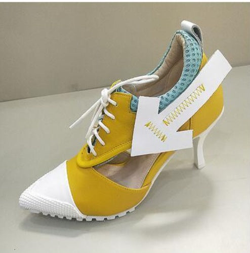 Laura – Chaussures à lacets blanches avec talons hauts sportifs