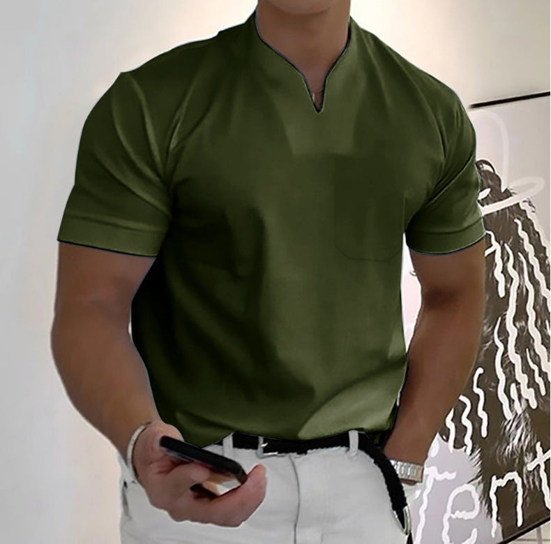 Robin – T-shirt de fitness à manches courtes pour homme en coton extensible avec poche