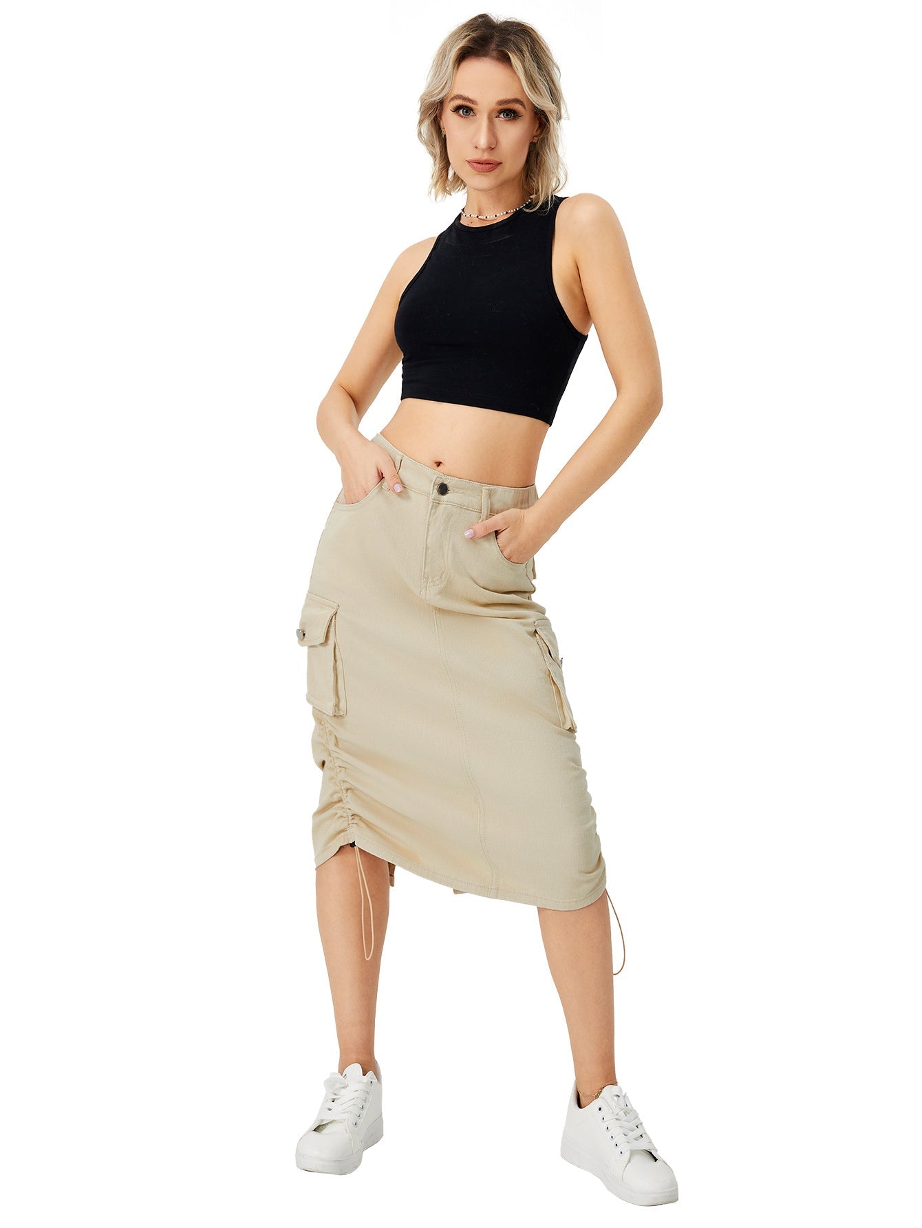 Victoria – Jupe Cargo Longue pour Femme avec Taille Haute et Fente Frontale