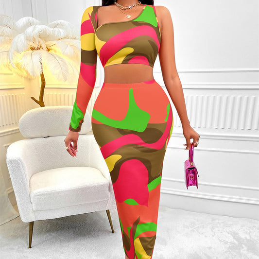 Michelle – Ensemble asymétrique à une épaule avec imprimé