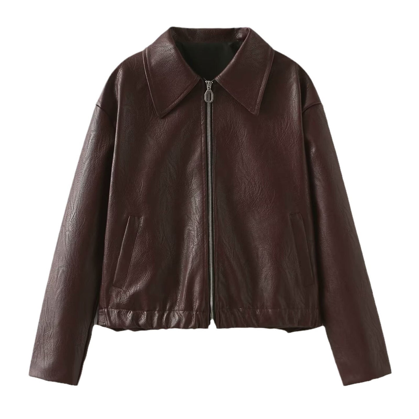 Michelle – Veste décontractée à manches longues avec revers et fermeture éclair en cuir vegan