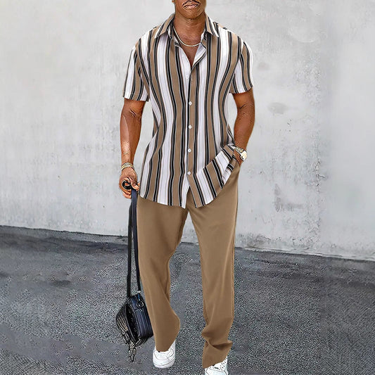 Anton – Costume Chemise à Rayures Décontracté et Stylé