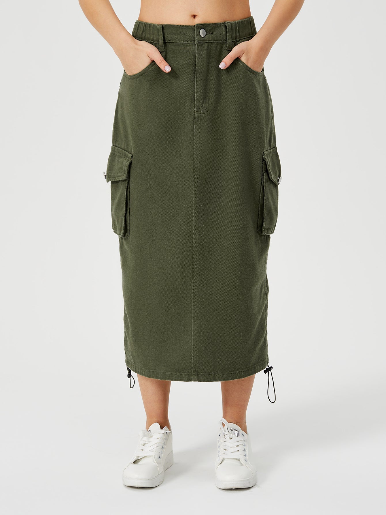 Victoria – Jupe Cargo Longue pour Femme avec Taille Haute et Fente Frontale
