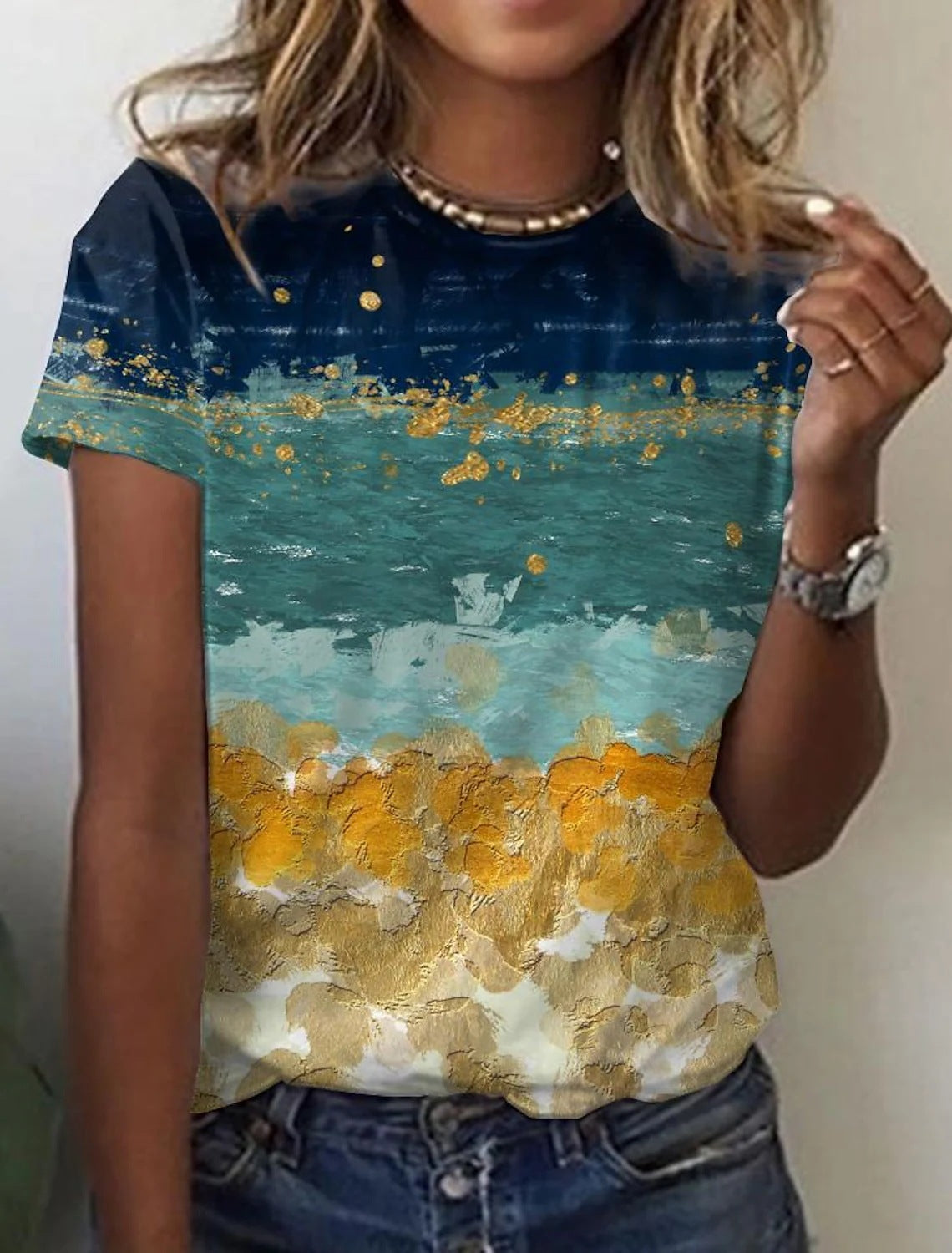Margaret – T-shirt à Manches Courtes avec Imprimé Rétro Abstrait
