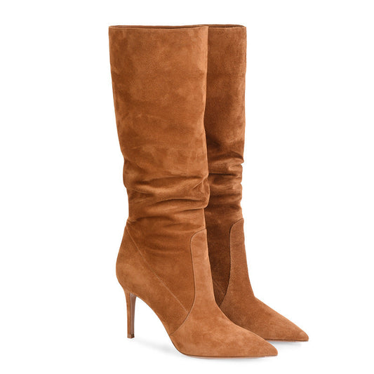 Katie – Bottes à Talon Aiguille en Daim Végétalien Marron