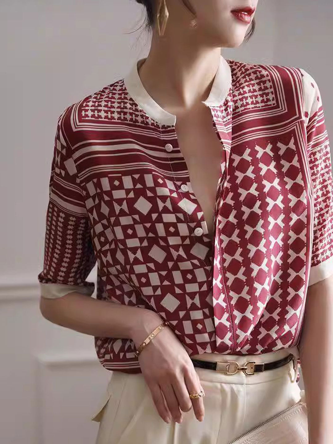 Sarah – Chemise Rayée Rétro à Carreaux