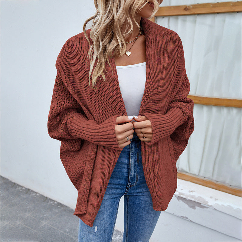 Carly – Cardigan en Tricot Décontracté avec Manches Chauve-souris et Grand Revers