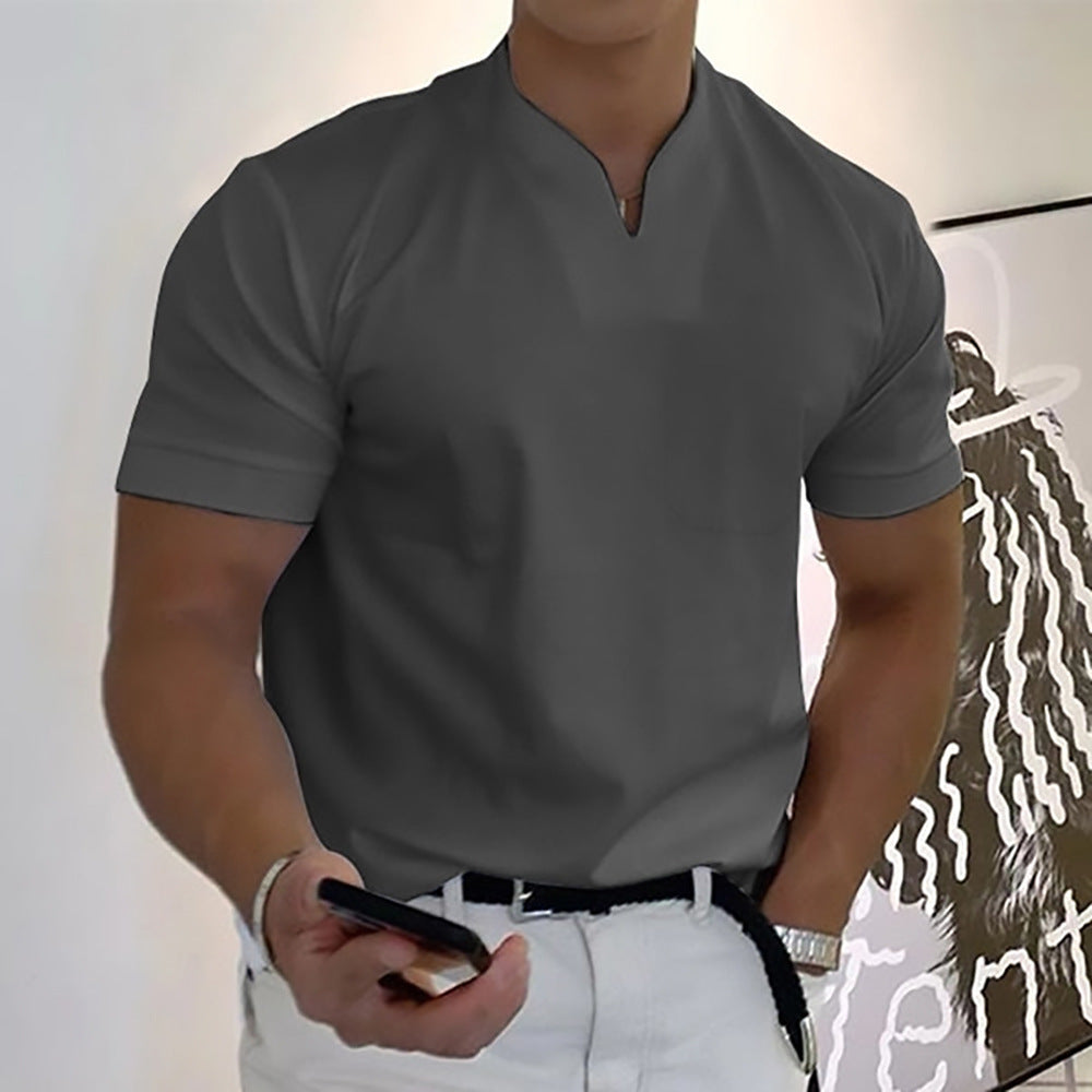 Robin – T-shirt de fitness à manches courtes pour homme en coton extensible avec poche