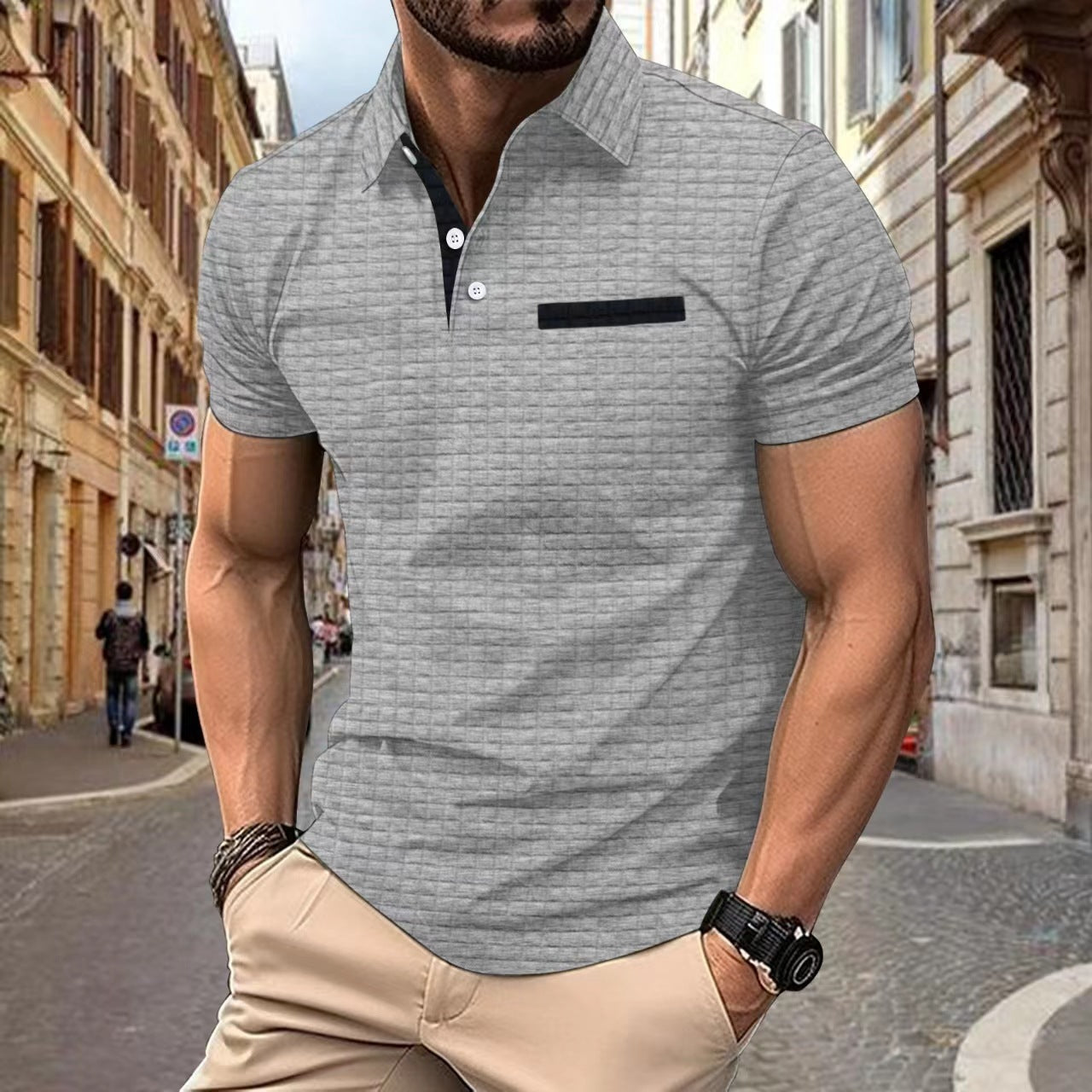 Leslie – Polo pour hommes avec motif jacquard à carreaux