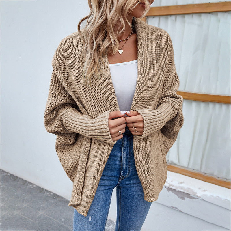 Carly – Cardigan en Tricot Décontracté avec Manches Chauve-souris et Grand Revers