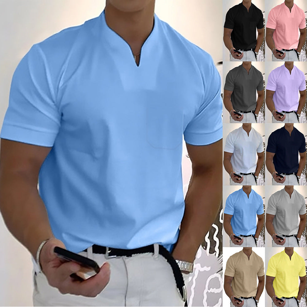 Robin – T-shirt de fitness à manches courtes pour homme en coton extensible avec poche