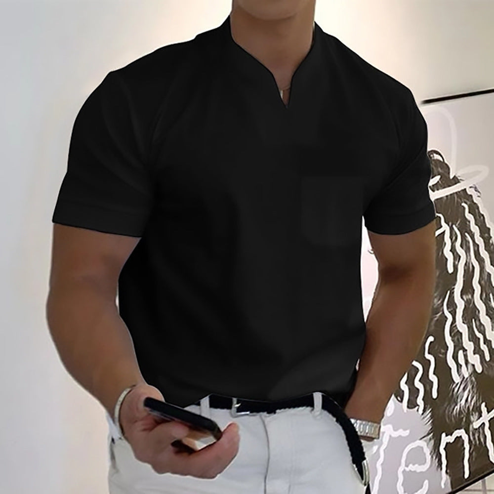 Robin – T-shirt de fitness à manches courtes pour homme en coton extensible avec poche