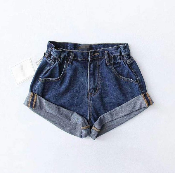 Sandra – Shorts en denim à taille haute avec ceinture élastique et jambes larges
