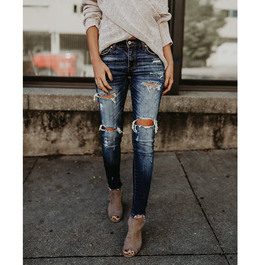Miranda – Jean Femme à Taille Moyenne avec Ourlet Ajouré